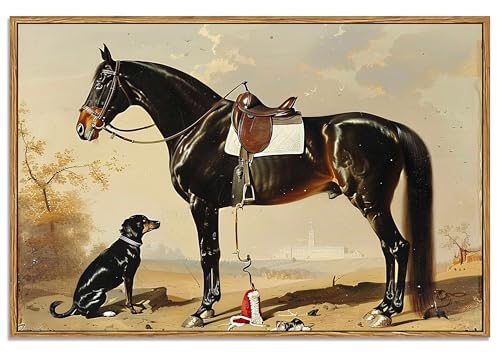 Vintage Classical Framed Horse Canvas Wall Art for Living Room 12x16 Inch | Vintage Horse Wall Art, Oil Painting, HD Print, Waterproof Canvas, Druable PS Frame, Bedroom Kitchen Decor - color: Dog and Horse, size: 12"L x 16"W