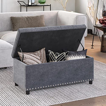 BELLEZE Storage Ottoman, Tufted Ottoman with Close Hinge, Foot Rest for Living Room (Gray, 31 inch) - color: Gray B
