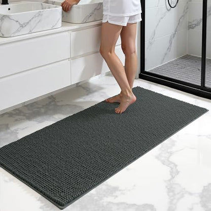 SUBRTEX 욕실 러그, 66 x 111.8cm(26 x 44인치) 셔닐 욕실 러그 부드럽고 짧은 플러시 욕실 매트 부드러운 샤워 매트 수분 흡수 샤워 매트 빠른 건조 세탁기 세탁 가능, 그레이 - color: 회색., size: 24" X 44" (Rectangular)
