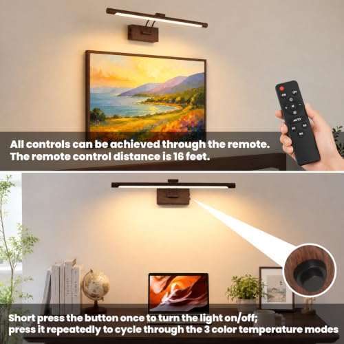 Battery Operated Picture Light for Wall,Walnut Finish 23.6-Inch - color: Walnut Finish, size: 23.6 Inch