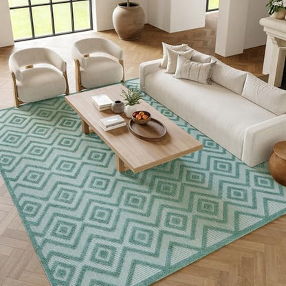 Nourison Home Versatile Aqua Teal 6' x 9' Area Rug - Easy Clean, Non Shedding, Bed Room, Living Room, Dining Room, Kitchen (6' x 9') - color: Aqua Teal, size: 6' x 9' (Rectangular)