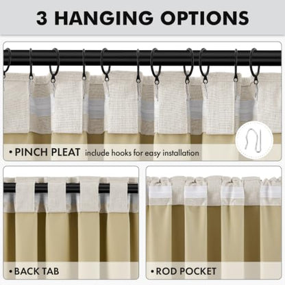 MIULEE 100% Blackout Linen Curtains for Bedroom 42 x 72 Inch Birch 2 Panels - color: Birch, size: 42"W x 72"L (Pack of 2)