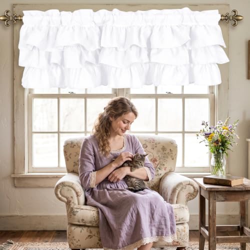 FUANGUI Ruffled Valance Curtain 52" W x 18" L Pleated Kitchen Valance - color: White, size: 52"W x 18"L (Pack of 1)