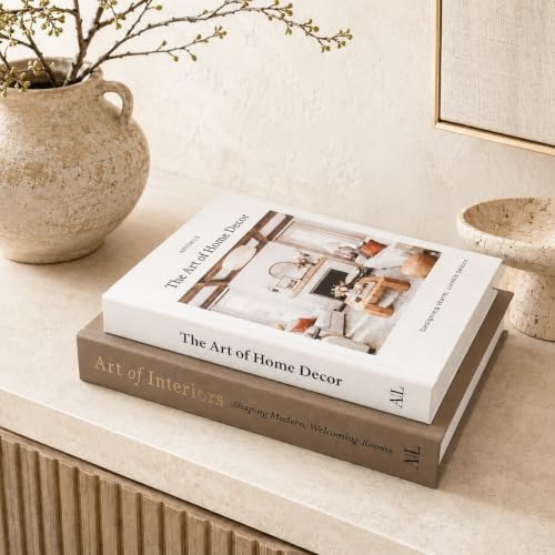 Decorative Books for Home Decor with Storage – Set of 2 Faux Linen Book Boxes with Aesthetic Covers – Enhance Your Coffee Table, Bookshelf Decor – Hidden Storage for Photos, Keepsakes, and Jewelry - color: Brown/Cream