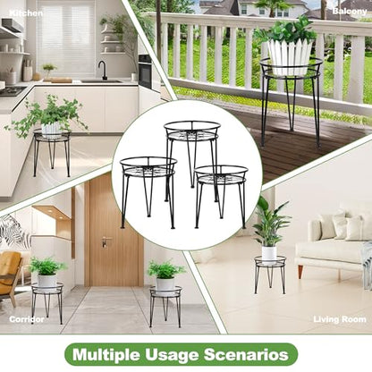 Metal Plant Stand, Plant Stand Indoor Outdoor, Metal Rustproof Flowers, Urban and Rustic Outdoor Plants Stands, Flower Pot Stand Suitable for Living Room, Balcony, Garden (3PCS,Black)