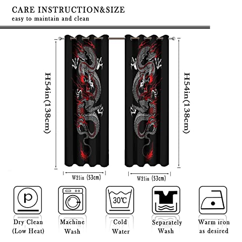 Fantasy Chinese Dragon Curtains - Cool Retro Black Red Japanese Anime Dragon Window Treatment Room Darkening Blackout Curtains Thermal Insulated Grommet Curtains 2 Panels 54L x 21W - color: Fantasy Chinese Dragon, size: 42"W x 54"L (Pack of 1)