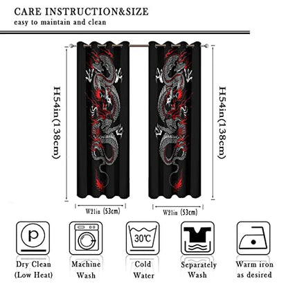 Fantasy Chinese Dragon Curtains - Cool Retro Black Red Japanese Anime Dragon Window Treatment Room Darkening Blackout Curtains Thermal Insulated Grommet Curtains 2 Panels 54L x 21W - color: Fantasy Chinese Dragon, size: 42"W x 54"L (Pack of 1)