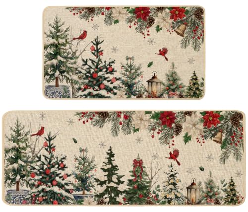 Baccessor Christmas Kitchen Rugs Set of 2, 17x29 and 17x47 Inch - color: Xmas Trees