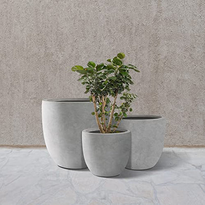 Kante Set of 3 Pale Gray Concrete Curved Planters 20" 16.5" 13.3" Dia - color: Natural Concrete, size: 20.1"d + 16.5"d + 13.4"d