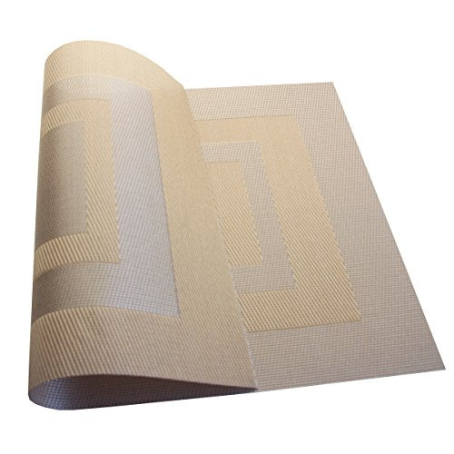 PIGCHCY Placemats,Heat Resistant Non Slip Durable Plastic Place Mats,Washable Easy to Clean Woven Vinyl Kitchen Placemats for Dining Table Set of 4 (Champagne) - color: Box: Champagne, size: 4 Placemats