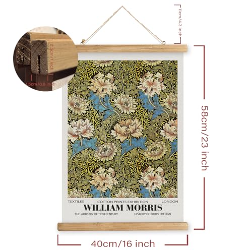 MIDEFINCH William Morris Blue and Cream Floral Linen Canvas Scroll Poster - color: WILLIAM MORRIS A