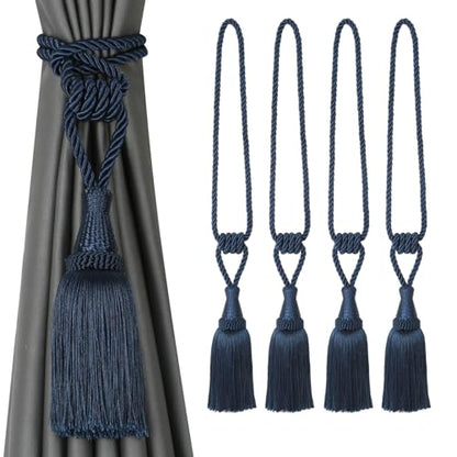 BEL AVENIR 4 Pack Tassel Curtain Tiebacks Handmade Holdbacks (Navy) - color: Navy, size: 4 Pack