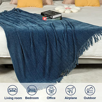 Blagic Chenille Throw Blanket for Couch and Bed,Dark Blue,50"x60" - color: I-dark Blue, size: 50 × 60 in