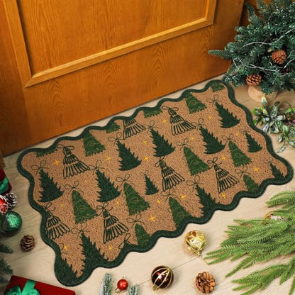 Dunzy Christmas Tree Doormat Outdoor Xmas Front Door Mat with Tree Bow Star - style: Christmas Tree