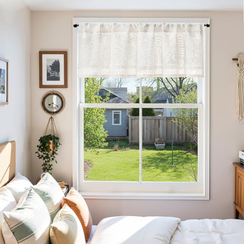 jinchan Kitchen Valance Curtain Double Layers, 50x16, 1 Panel, Whisper - color: Double | Dottie Linen Whisper, size: 50"W x 16"L (Pack of 1)