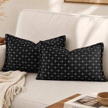 AVOIN colorlife Black Flange Edge Throw Pillow Covers 20x12 Inch 2PC - color: Black, size: 20" x 12" (Pack of 2)