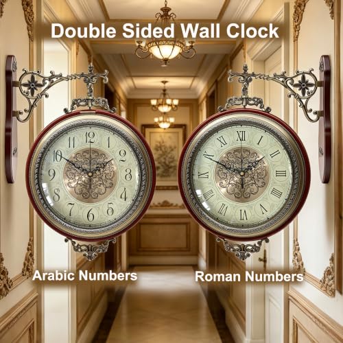 Homestia Double Sided Wall Clock Vintage Style Silent Non-Ticking Clock - size: Double Sided - 13 Inch