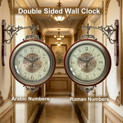 Homestia Double Sided Wall Clock Vintage Style Silent Non-Ticking Clock - size: Double Sided - 13 Inch