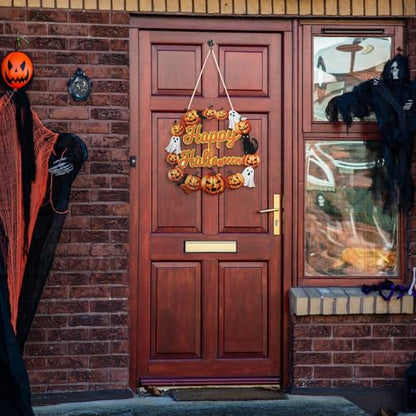 Wood Wreath for Front Door Porch Window Wall Hanging Decor (Halloween) - style: Halloween