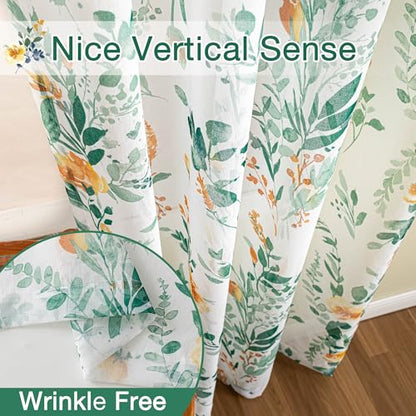MYSKY HOME Green Floral Sheer Cafe Curtains 45 Inches Long 2 Panels Set - color: Green, size: 52"W x 45"L (Pack of 2)
