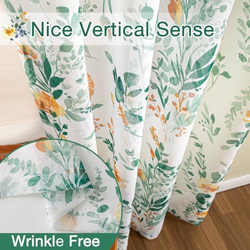 MYSKY HOME Green Floral Sheer Cafe Curtains 36 Inches Long - color: Green, size: 52"W x 36"L (Pack of 2)