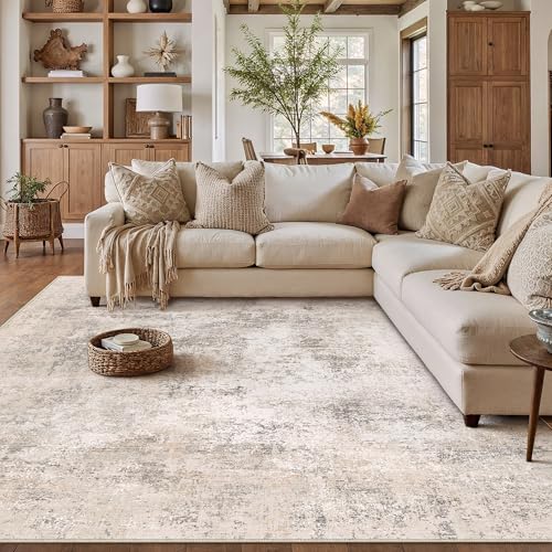 HUGEAR 8x10 Beige Abstract Washable Area Rug for Living Room - color: Beige, size: 8' x 10' (Rectangular)