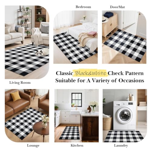 Outdoor Rugs, Black and White Area Rug Checkered 2’4’’x3’7’’ - color: Black & White, size: 2'4" x 3'7" (Rectangular)