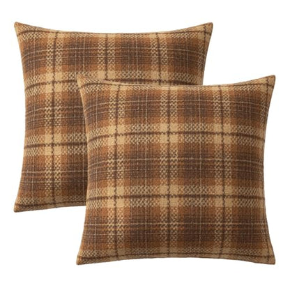 MIULEE Tartan Plaid Throw Pillow Covers Fall 18x18 Inch Brown - color: Brown, size: 18" x 18" (Pack of 2)