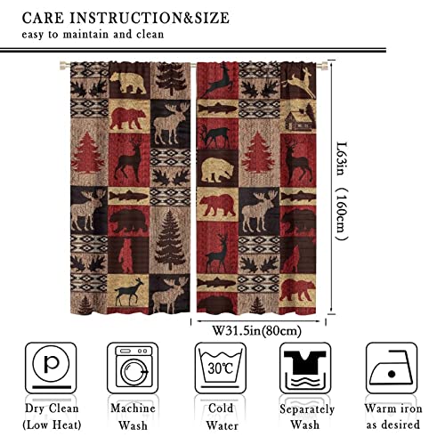 Vintage Check Black Bear Rod Pocket Blackout Curtains for Living Room,Thermal Insulated Rustic Country Farmhouse Cabin Elk Tree Plaid Window Curtains,2 Panels 63L x 31.5W - color: Vintage Check Black Bear, size: 31.5"W x 63"L (Pack of 2)