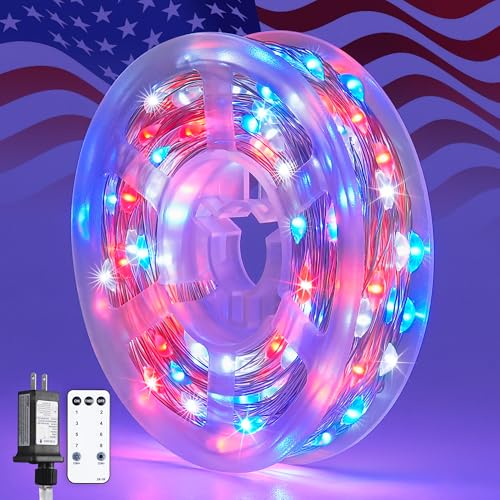 JMEXSUSS 200 LED 4th of July Fairy Lights, Red White and Blue Lights Indoor - color: Red White Blue, size: 66FT 200LED
