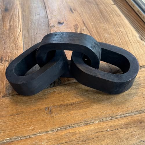 Mango Wood Chain Link Decor Set of 3 Linked Ovals Black Finish Modern Rustic Decorative Accent for Shelves, Coffee Tables, and Entryway Decor – 10.5" Total Length