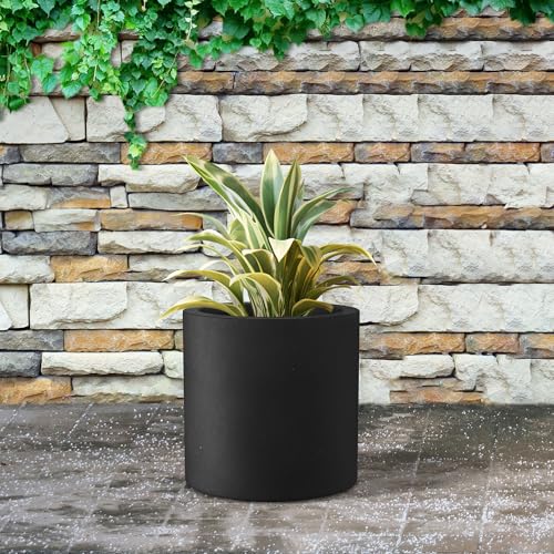Kante Black Concrete Planter 9.8" Tall All-Weather Round Small Pot - color: Black, size: 9.8" Dia