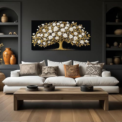 Tree of Life Wall Art Black and Yellow Canvas Prints Modern Artwork 20"x40" - color: gold, size: 20"L x 40"W
