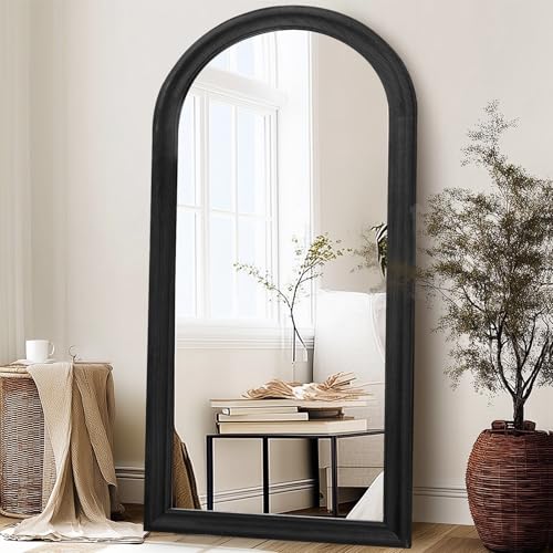 71x32 Solid Wood Arched Full Length Mirror, Elegant Black Finish - color: Black-ar Frame, size: 71"L x 32"W