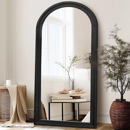 71x32 Solid Wood Arched Full Length Mirror, Elegant Black Finish - color: Black-ar Frame, size: 71"L x 32"W
