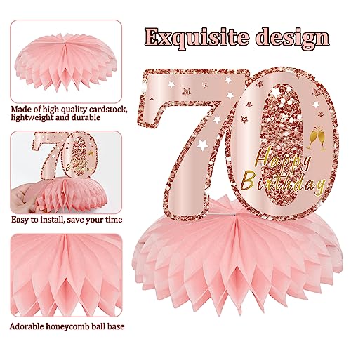 Turypaty Happy 70th Birthday Honeycomb Table Centerpieces Decorations Women - style: Pink Rose Gold 70th