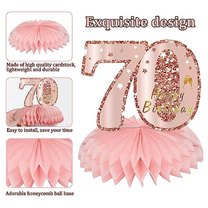 Turypaty Happy 70th Birthday Honeycomb Table Centerpieces Decorations Women - style: Pink Rose Gold 70th