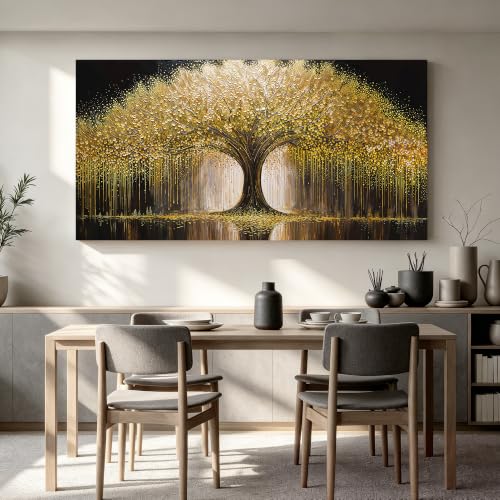 Gold Tree Wall Art Pictures 24"x48" Gold Tree Of Life Wall Art For Bedroom - color: HX5D, size: 48"L x 24"W
