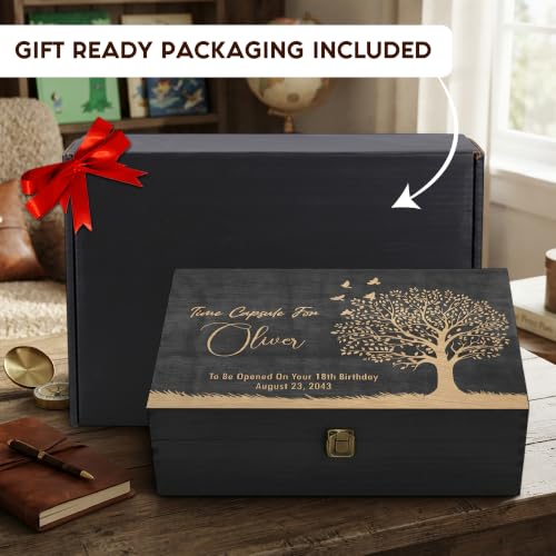 Personalized Time Capsule Box, Engraved Wooden Keepsake Box with Lid - style: 13. Time Capsule Designs