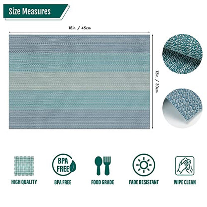 Winknowl Placemats Set of 6, Washable Vinyl Woven Placemats, Heat Resistant & Wipeable Table Mats for Kitchen Dining Table (Blue) - color: Christmas Blue, size: Set of 6