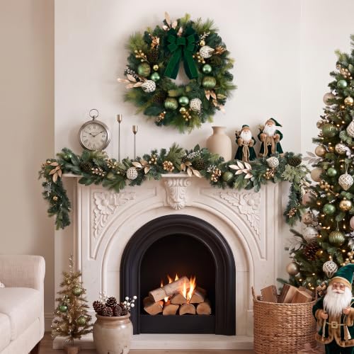 DecorbyHannah 9ft Gold Prelit Christmas Garland for Mantle with Lights - size: 9 ft
