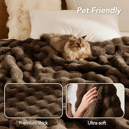 L'AGRATY Faux Rabbit Fur Throw Blanket for Couch, 60'' x 80'', Cocoa Brown - color: Cocoa Brown, size: 60" x 80"