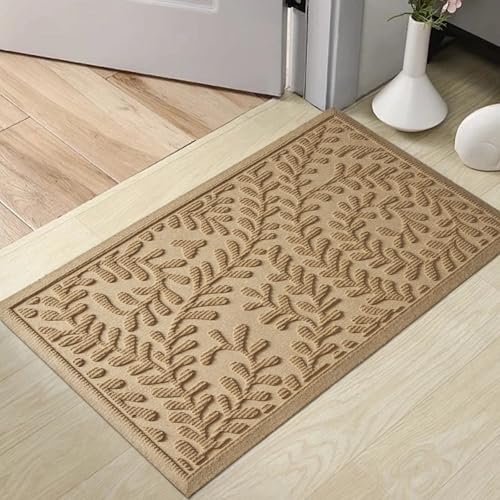 HIYARD Front Door Mat, Absorbent Dirt Trapping Welcome Door Mat Indoor Outdoor, Non Slip Entry Mat, Indoor Outdoor Door Mats, Fade Resistant, Low Profile Doormat for Entryway, 29×17, Beige - color: Beige, size: 1'5" x 2'5" (Rectangular)