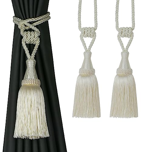BEL AVENIR 2 Pack Tassel Curtain Tiebacks Handmade Holdbacks (Cream) - color: Cream, size: 2 Pack