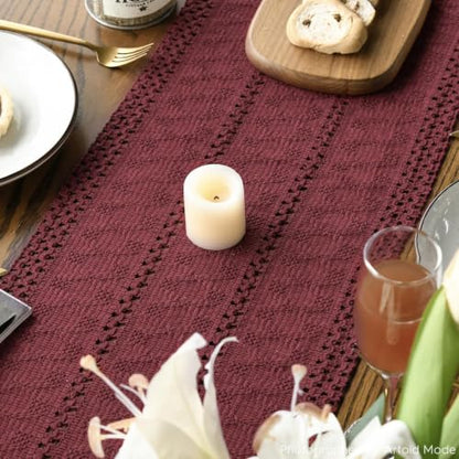 Artoid Mode Red Woven Farmhouse Hollow Table Runner 12x36 Inch - color: Red, size: 12" x 36", Table Runner