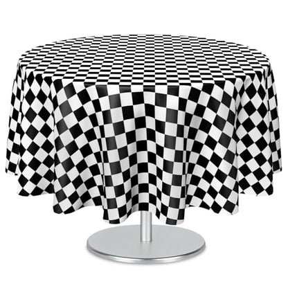 Mulbozy 2 Pcs Checkered Round Plastic Tablecloth, 84 inches Disposable - color: Checkered-black White, size: 84" Round