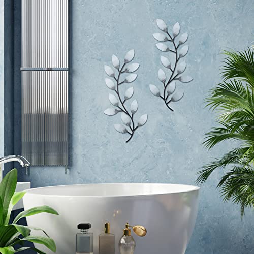 Zhengmy 2 Pcs Metal Leaf Wall Art Vine Branch Decor,Retro White - color: Retro White