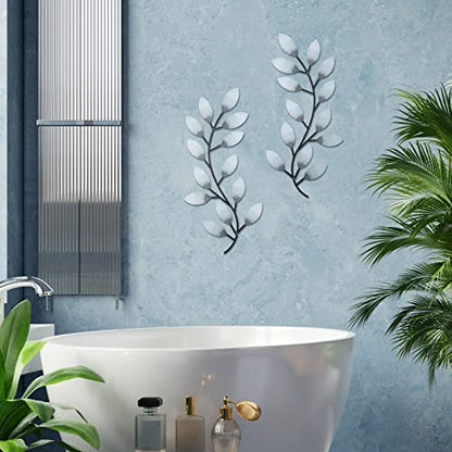 Zhengmy 2 Pcs Metal Leaf Wall Art Vine Branch Decor,Retro White - color: Retro White
