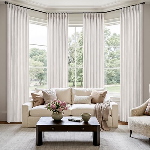 MIULEE Pinch Pleated Linen Curtains 40x90 Inches Beige White 4 Panels Set - color: Beige White, size: 40"W x 90"L (Pack of 4)