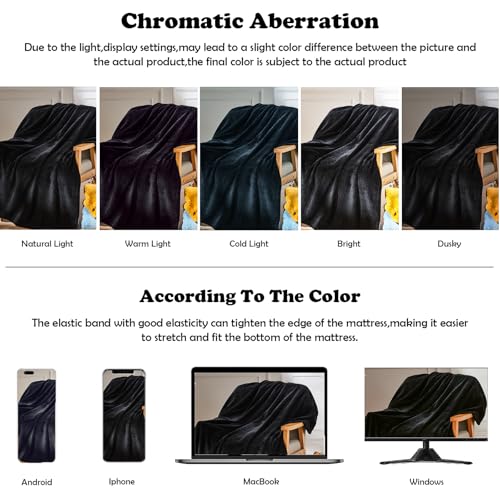 NEWCOSPLAY Fleece Leaves Pattern Throw Blanket, Black, 50"x60" - color: Black, size: Throw(50"x60")